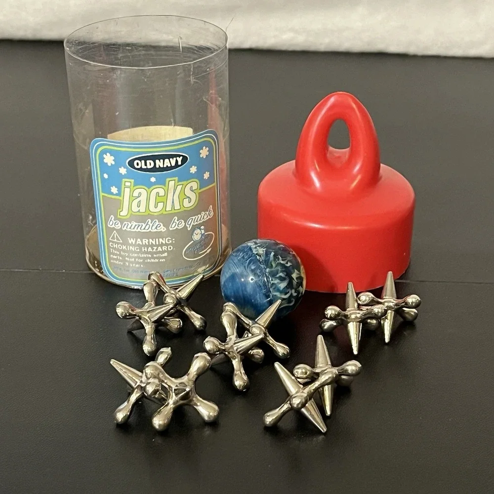 Vintage Old Navy Jacks Case Metal Jacks Blue Marbled Ball Game Advertisement